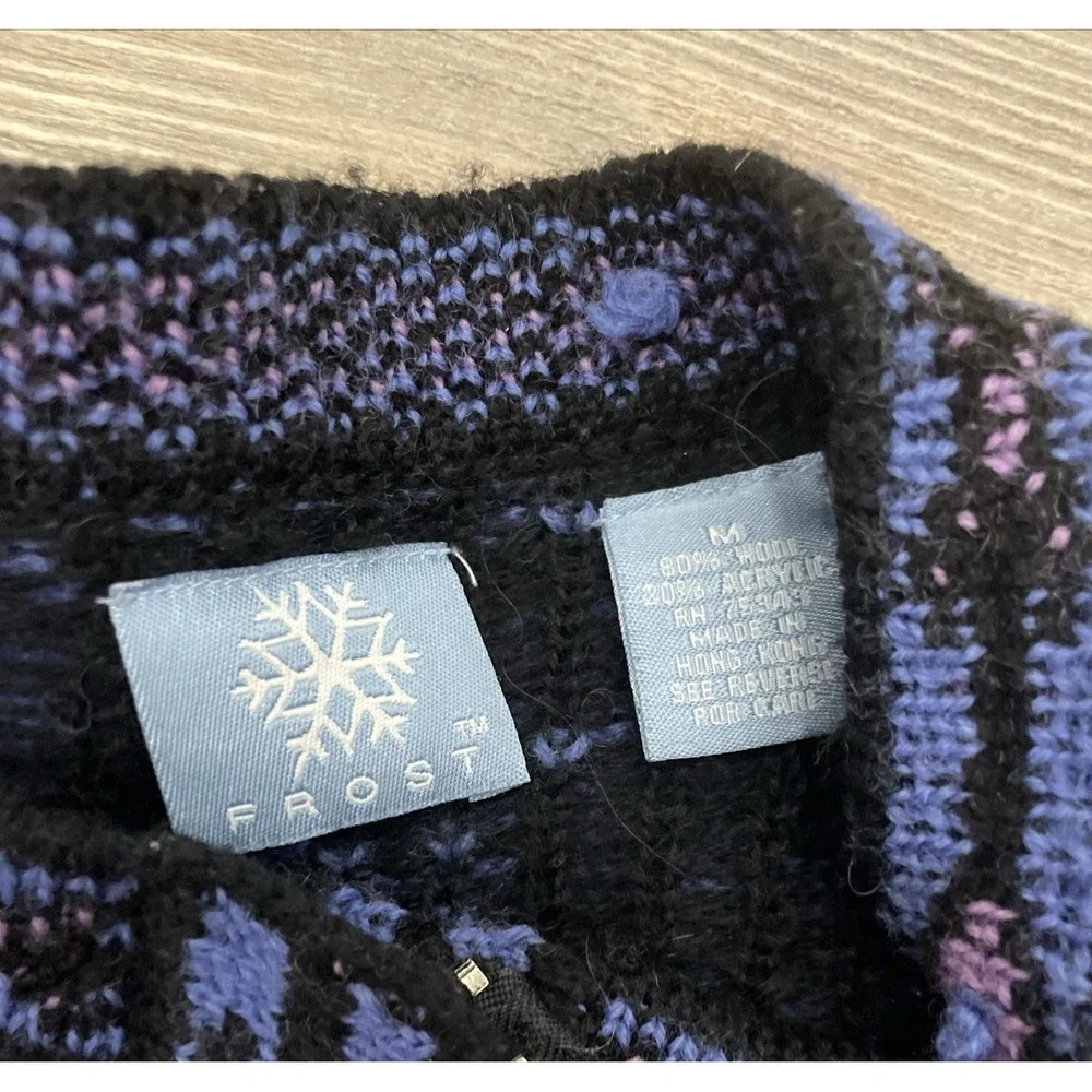 FROST WOMENS FULL ZIP SWEATER 100%‎ WOOL SNOW FLAKE PURPLE SIZE M